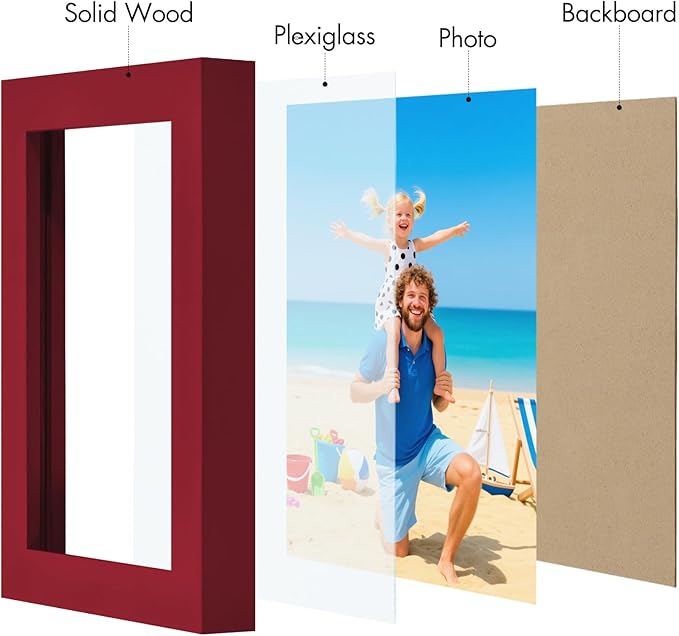 Vittanly 4x6 Picture Frame, Made of Solid Wood and Shatterproof Plexiglass, Wooden Photo Frame for Wall Mounting or Tabletop Display, Picture Frame for Home Decor with Stand, Red, 1 Pack