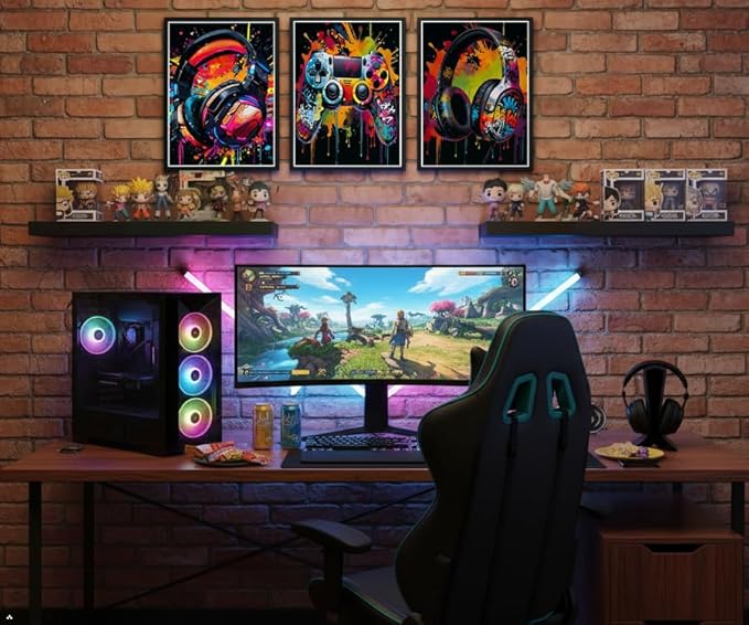 Zhfmoir Gaming Posters Wall Art Set of 6, Colorful Game Controller Prints Video Game Wall Decor for Boys Teens Gamer Room Bedroom Playroom Decorations 8x10 Inch Unframed
