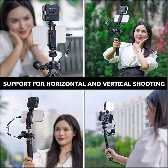 NUOBESTY Cell Phone Tripod Mount with Dual Cold Shoe Holders Rotating Smartphone Clip Adapter for Vlogging and Video Recording Pitch Angle Phone Monitor Mount
