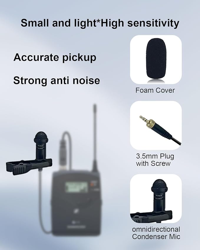 Lavalier Lapel Microphone Compatible with Sennheiser Wireless Transmitter, Omnidirectional Condenser Mic for Use on Stage Houses of Worship Presenters, 3.5mm Screw Lock Plug, Black