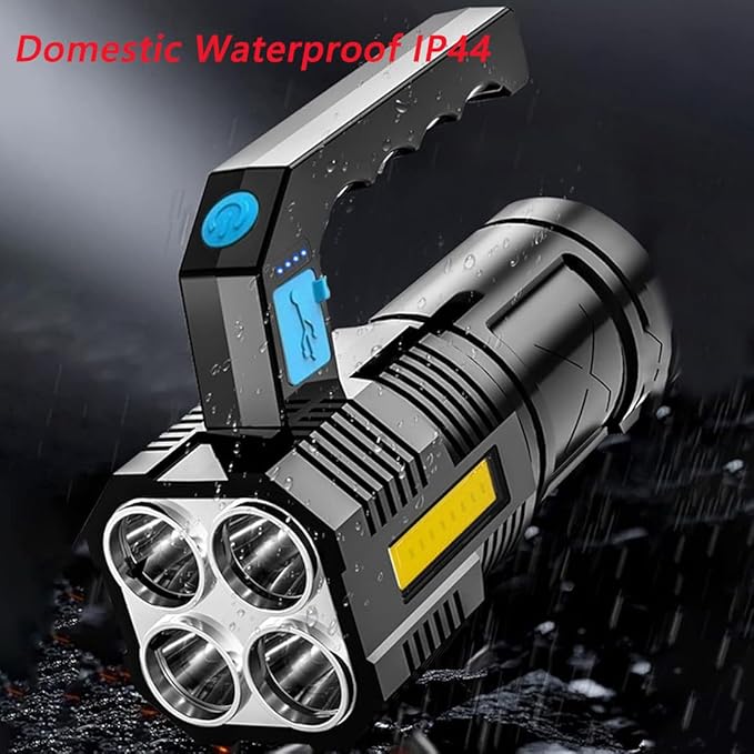 Flashlight Rechargeable USB High Lumens-Camping Flashlight with 4 Powerful LED Beads Handheld Flashlight for Home 4 Modes Waterproof for Outdoor Fishing Hiking Emergency