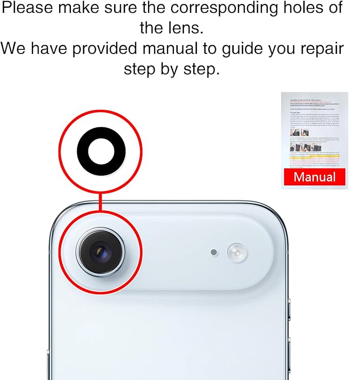 2PCS ASDAWN Back Rear Camera Lens Glass Replacement for iPhone Air 6.5 inch with Pre-Installed Adhesive, Back Lens Glass with Installation Manual + Repair Tool Set