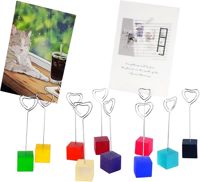 10 pcs Paper Clip Hoder for Desk, Table Number Card Hoders Polaroid Photo Clip Stand for Postcard Picture Memo Menu Monmory Photo Christmas Wedding Number Card Display with Colorful Cube Base