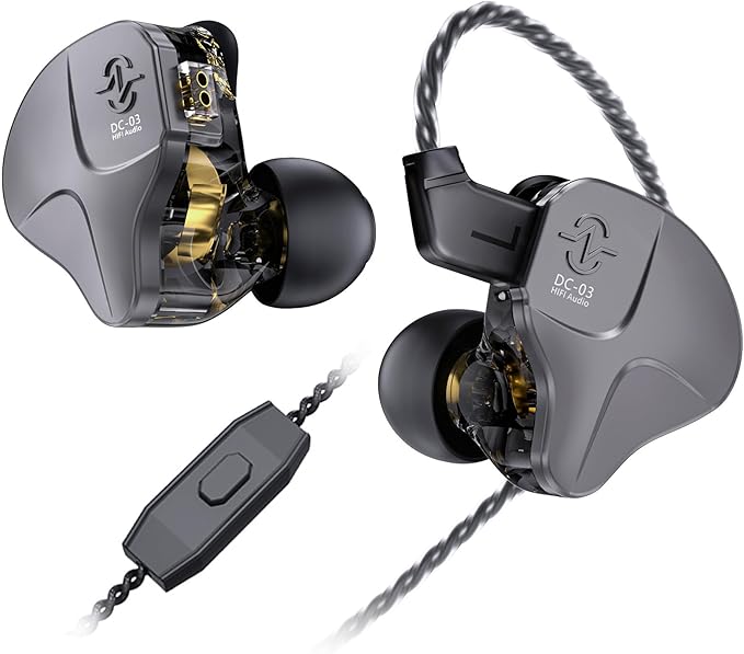 CCZ DC03 in Ear Monitor Headphones, IEM Earphones Wired Earbuds Without Microphone, Noise Cancelling inear Headphones Wired, 1DD Powerful Bass HiFi Ear Buds, IEM for Gaming Music (Gun, with Mic)