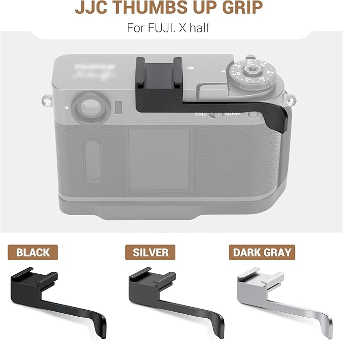 X Half Thumb Grip, Metal Aluminum Alloy Thumb Up Grip for Fujifilm Fuji X Half Camera with Built-in Cold Shoe Mount,Hot Shoe Thumb Rest Support Holder Not Affect The Use of XHalf Camera Dial-Silver