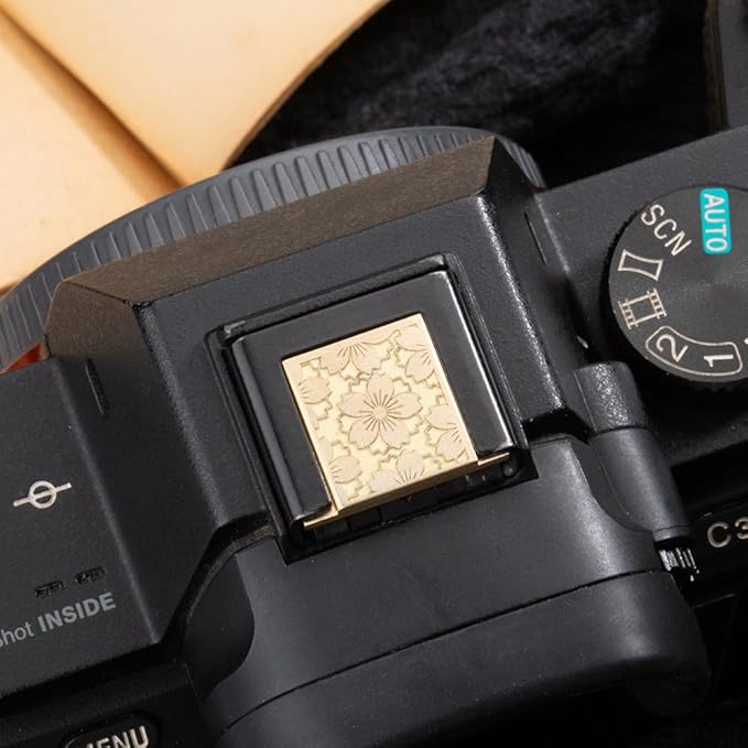 Floral Pattern Camera hot Shoe Cover Shutter Button for Sony A1 A7C A7CR A7CII A7M2 A7M3 A7R4 A7R5 A7S3 A6700 A6600 A6500 (Copper Alloy-Hot Shoe Cover)