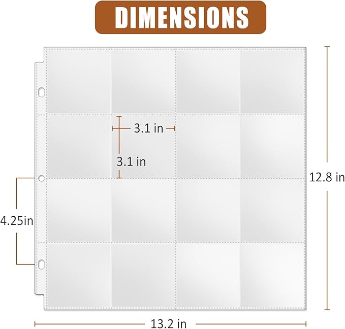 tutata 3x3 Photo Sleeves, 16-Pocket Scrapbook Refill Pages, Page Protectors Fit 12x12 3 Ring Album Binder, 25 Pack