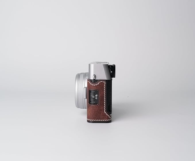 Genuine Leather Camera Half Case for Fujifilm X100VI - Top Layer Cowhide Body + Metal Base Plate - Hand Shank Free Design (Dark Brown)
