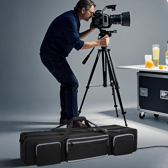 Tripod Carrying Case, Heavy Duty Tripod Bag With Padded Divider Light Stand Bag Dual Zipper Monopod Case for Monopods, Mic Stand, Tent Pole, Gear (42 In