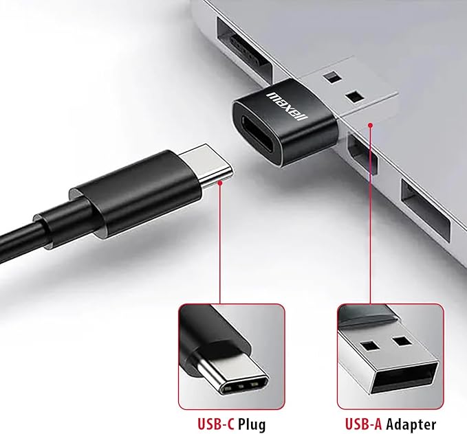 Maxell USB-C Wired Earbuds with USB-A Adapter, Built-in Microphone with Volume and Track Control, Compatible with All Devices with a USB-C and/or USB-A Port, Immersive Digital Chipset, White, 197293