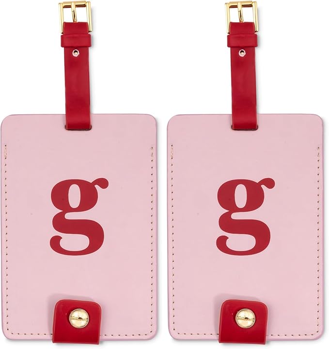 Kate Spade New York Leatherette Luggage Tag with Secure Strap, Colorful Suitcase Identifier for Travel, Monogram Bag Tag ID (G) (Pack of 2)