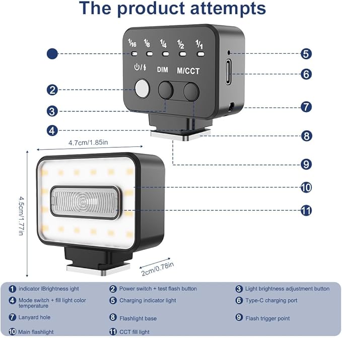 Mini Flash Speedlite, Desiontal 2700-6500K±300K CRI >97 Camera Flash Light for Canon Olympus Sony Fuji Nikon Pentax Hot Shoe Interface Camera, 5 Power Level 300mAh Battery