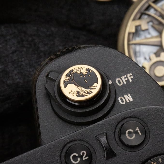 Kanagawa Wave Pattern Camera Hot Shoe Cover Shutter Button for Sony A1 A7C A7CR A7CII A7R A7M2 A7M3 A6700 A6600 A6500 A6400 A6300 (Copper Alloy-Shutter Decorative Button)