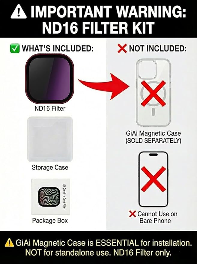 Magnetic Neutral Density Filter ND16 4 Stops for iPhone 17 Pro/Pro Max - Lens Protector for Phone Camera Accessories (Requires GiAi Magnetic Case - Sold Separately)