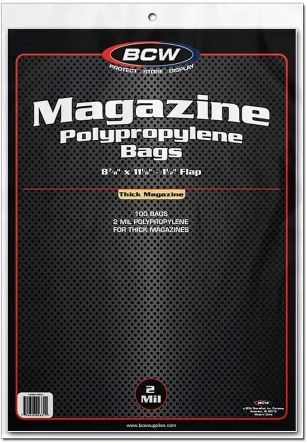 BCW Thick Magazine Bags - 1 Pack of 100 | Acid-Free, Clear Polypropylene Sleeves for Archival-Quality Storage of Collectible Magazines | Protect and Showcase Your Valuable Comic Book Collection