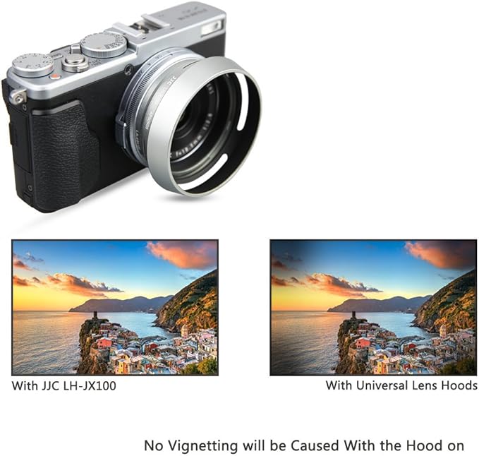 JJC LH-X100 Metal Lens Hood Sun Shade with 49mm Filter Adapter Ring for Fuji Fujifilm X100VI X100V X100F X100T X100S X100 Digital Camera(Not Fits Fujifilm Original Lens Cap), Silver Color