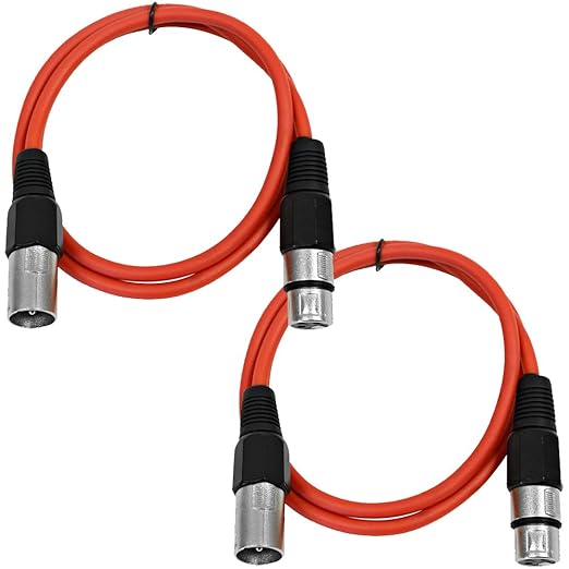 Seismic Audio - SAXLX-2-2 Pack of 2' XLR Male to XLR Female Patch Cables - Balanced - 2 Foot Patch Cord - Red and Red