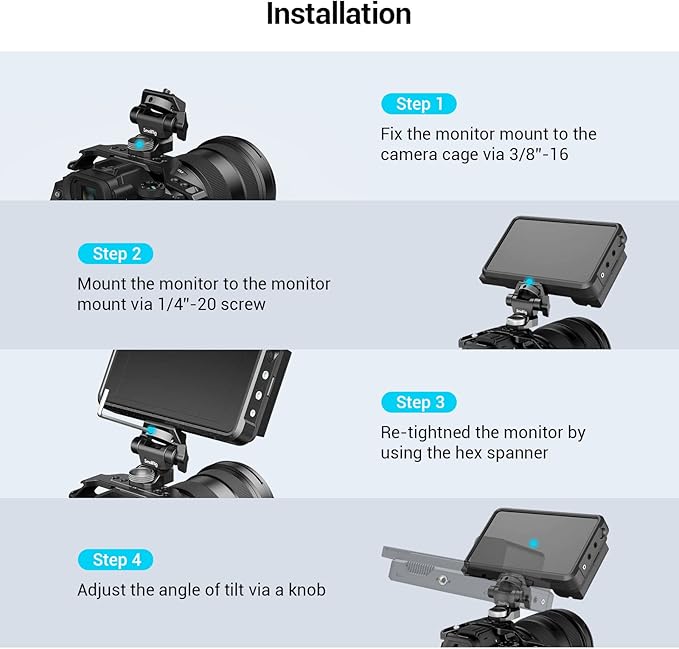 SmallRig Adjustable Camera Monitor Mount for ARRI-Style (Upgrade), 360° Swivel and 180° Tilt Monitor Holder Anti-Twist Support 5” and 7” Field Monitor