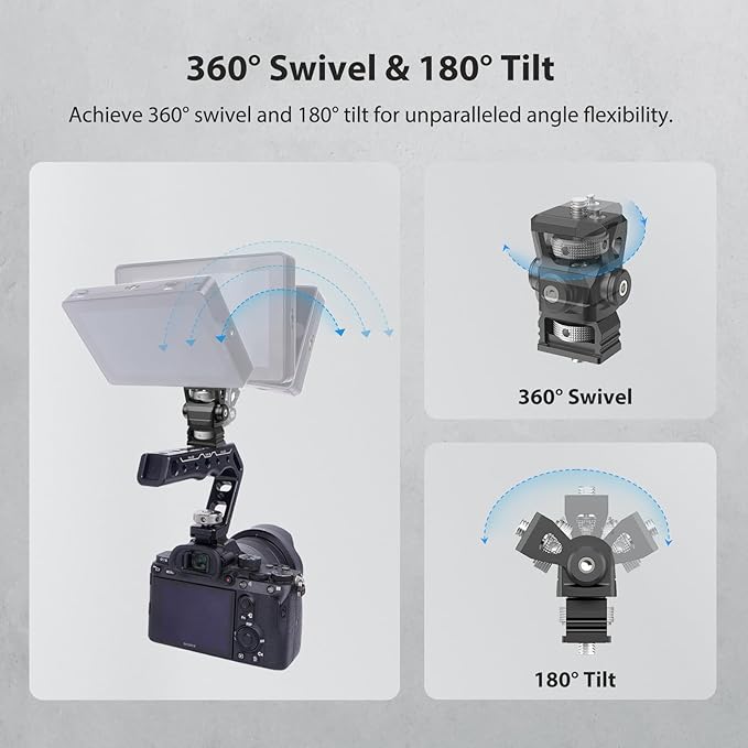 Camera Monitor Mount with 1/4″ Screw, Aluminum Field Monitor Mount for Video Light Microphone Cage, Field Monitor Holder 360° Swivel & 180° Tilt Damping 11lb Load Capacity (63144)