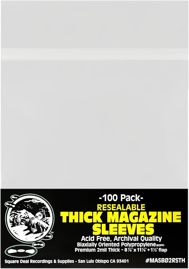 (100) Archival Quality Magazine Sleeves - Crystal Clear Polypropylene - Resealable - Premium 2mil Thick - #MASB02RSTH