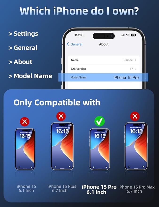 ruwa Screen Protector for iPhone 15 Pro[3-Pack] [6.1 Inch] HD Clear Tempered Glass Film with Easy Installation Frame, Case Friendly