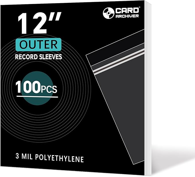 100 Pack 12 inch Vinyl Record Outer Sleeves - 3 Mil Crystal Clear Polyethylene with Adhesive Flap | Archival-Safe Protection for LP Album Storage & Display, Gatefold Compatible, Acid-Free