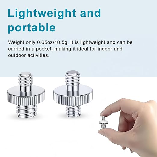 1/4" & 3/8 Male to 1/4" Male Threaded Tripod Screw Adapter, Double Head Stud Mounting Thread Converter for Camera, Monitor, LED Light, Microphone, Shoulder Rig - 2 Packs