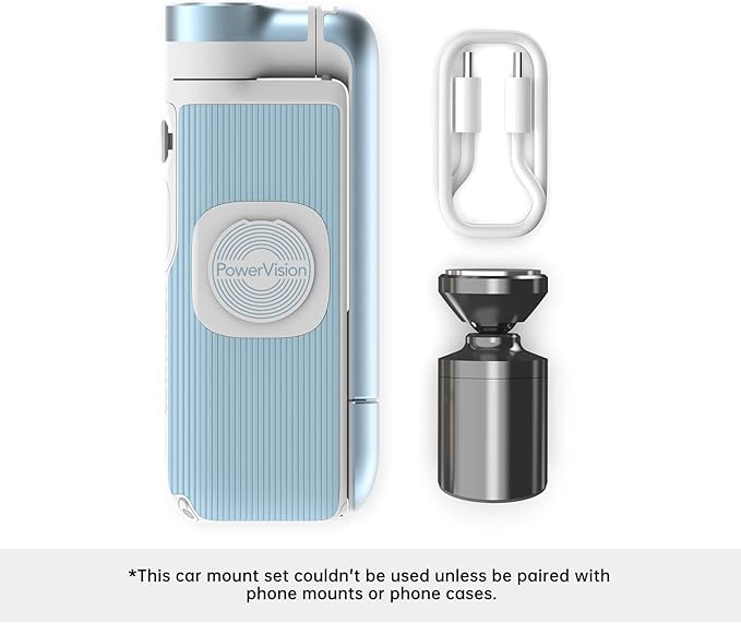 PowerVision S1,Smartphone Gimbal - Portable, Wireless Charging, 3-Axis Stabilization, Face Tracking, Gesture Control, Anti-Shake, Compatible with YouTube/TikTok/Vlogging (Car Mount Kit, Blue)