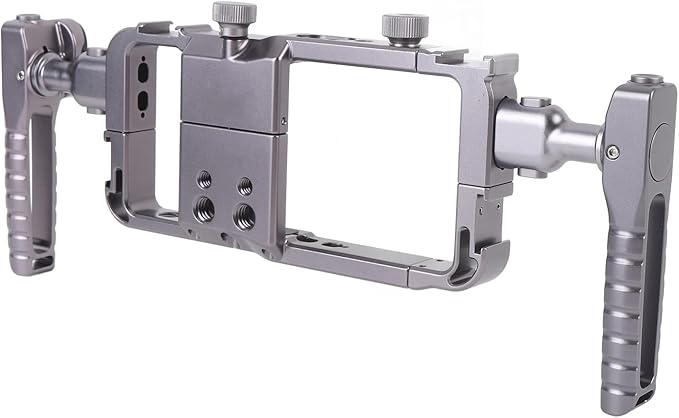 Sonew Phone Video Rig Kit, Aluminum Alloy Smartphone Stabilizer Cage with Rotatable Handle and Cold Shoe Mount, for Phones 6.35cm to 8.7cm