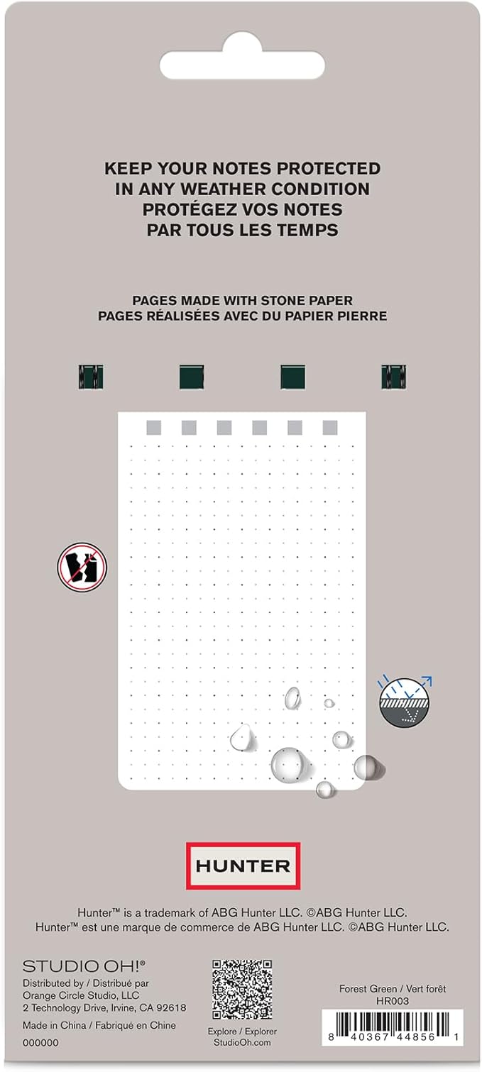 Hunter - All Weather Field Book, 5.75” X 3.6” 128 Pg Outdoor Notebook With Elastic Band to Protect Notes, Pocket Journal With Dot Grid Stone Paper for Surveying, Water & Tear Resistant, Forest Green