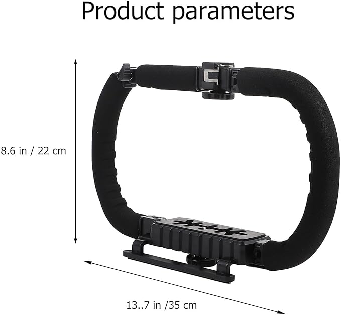 Handheld Camera Stabilizer Video Rig with Dual Side Handles for DSLR and Smartphone Filming, Foldable Camcorder Support Bracket for Professional Video Recording