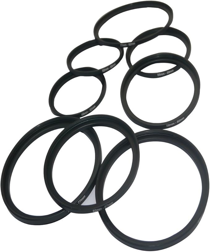 8pcs Metal 82mm,77mm,72mm,67mm, 62mm,58mm,55mm,52mm,49mm Step Up Rings Lens Adapter Filter Set Compatible with Digital SLR Camera