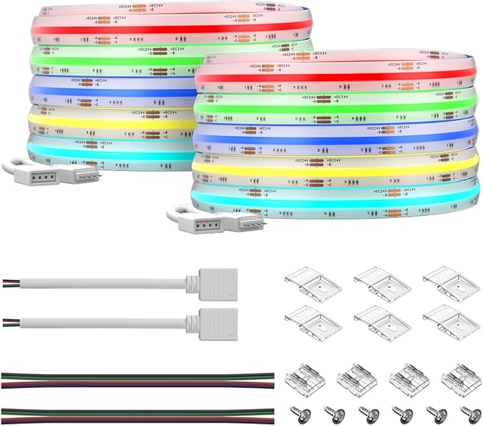 BTF-LIGHTING IP66 RGB FCOB COB LED Strip 16.4FTx2 Total 32.8FT DC24V 840LED/m Color Changing Flexible High Density Uniform Light 10mm Width for Home Indoor Decor(No Adapter or Controller)