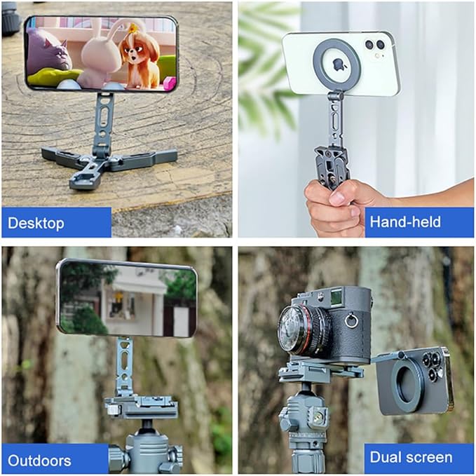 Magnetic Pocket Tripod for MagSafe, Foldable Cell Phone Desk Stand Compatible with iPhone 16/15/14/13/12 Series, Mini Phone Tripod Mount Handle Stand Travel All in One