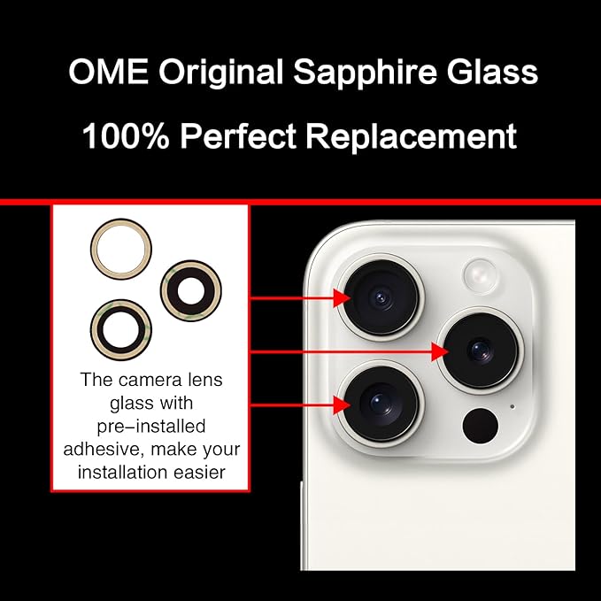 ASDAWN Back Rear Camera Lens Glass Replacement for iPhone 15 Pro 6.1 Inches with Pre-Installed Adhesive, ASDAWN Back Camera Lens Glass kit with Installation Manual + Repair Tool Set