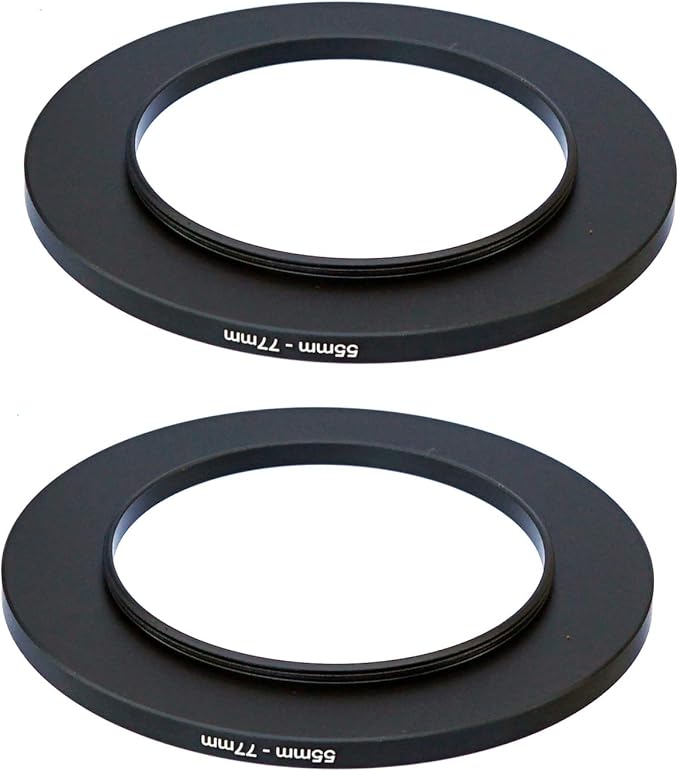 (2 Pcs) 55-77MM Step-Up Ring Adapter, 55mm to 77mm Step Up Filter Ring, 55 mm Male 77 mm Female Stepping Up Ring for DSLR Camera Lens and ND UV CPL Infrared Filters