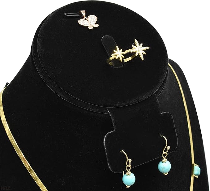 MOOCA 3 Pcs Set Black Velvet Combination Display Jewelry Stand Bust for Necklaces, Earrings, Rings, Jewelry Display For Vendors
