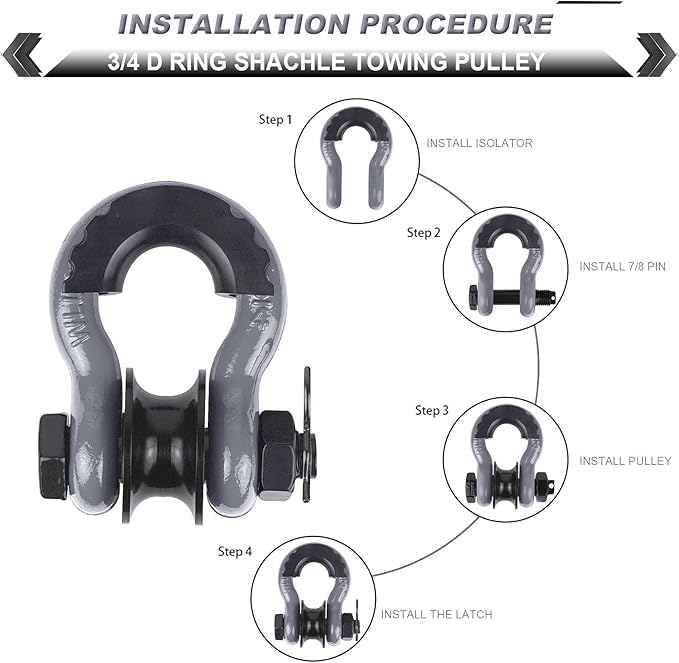 Upgraded Snatch Block, 3/4" D Ring Shackle (2 Pack) 22,000lb Break Strength with Towing Pulley, Heavy Duty Offroad Recovery Accessory for Truck, Tractor, ATV & UTV - Gray