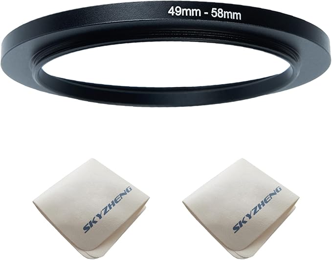 49mm Lens to 58mm Camera Lens Adapter 49mm to 58mm Step Up Ring Adapter Ring for All Brands of UV ND CPL, with Premium Lens Wiping Cloth 2 Pack (49mm-58mm)
