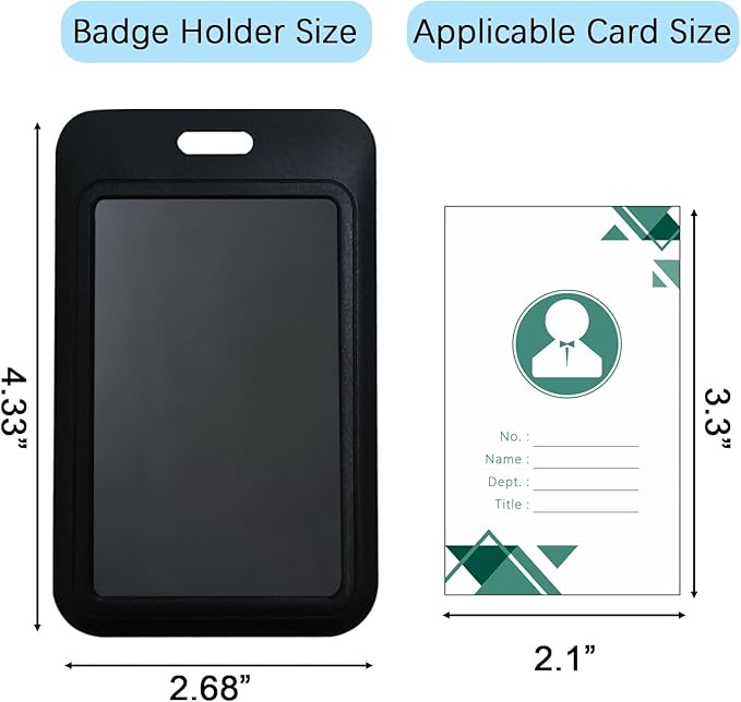 Larpur 2 Pack Vertical ID Badge Holders Hard Plastic Sliding Card Cases with Clear ID Window for School, Office, Factory, Black