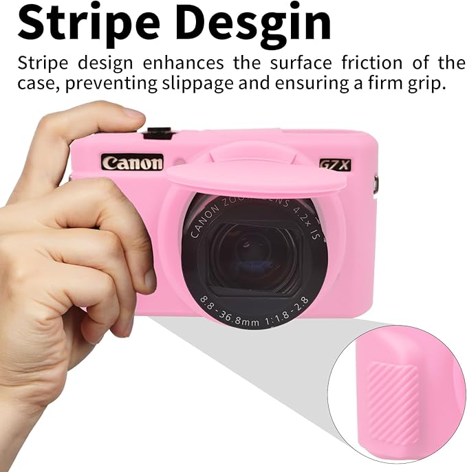 Easy Hood G7X Mark II Case, Protective Case for Canon Powershot G7X Mark II Digital Camera, Removable Lens Cover Silicone Sleeve Soft Camera Cover Rubber Protective Body Skin - Pink