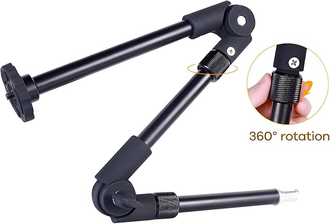 24.8in 3-Section Adjustable Friction Power Articulating Magic Arm, Overhead Camera Mount Bracket with 1/4" Screw, 3/8" Thread Hole and 5/8” Stud for Camera, LCD Monitor/LED Lights