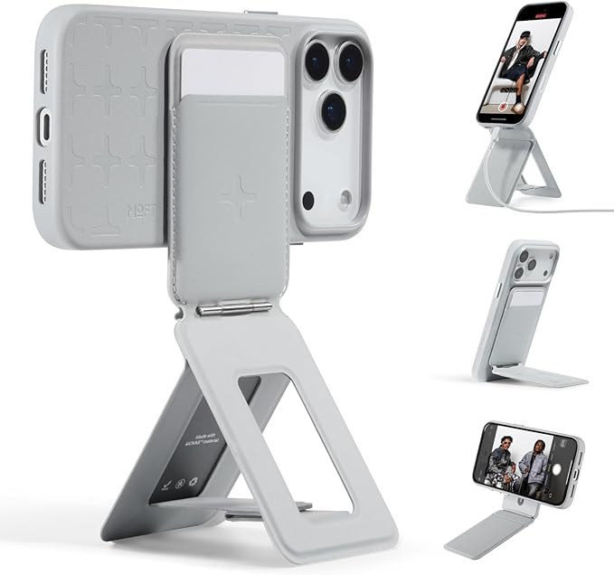 MOFT Phone Tripod Wallet x Tombogo for iPhone, Mulit-Angles, Lightweight & Portable Phone Stand, MOVAS Vegan Leather Phone Wallet, Strong Magnets, NFC Card Holder, Misty Cove (with Card Slot)