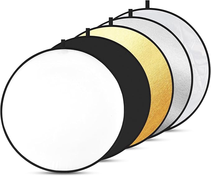 Kalofaye 5-in-1 Light Reflector 32 Inch/80 cm Photography Diffuser Collapsible Portable with Bag，Gold Silver White Black Translucent for Studio and Outdoor Lighting (32'' (80cm))