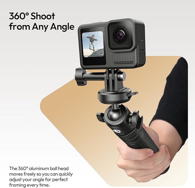 ULANZI MT90 Action Camera Tripod Stand Vlog Handle Grip with Cka Quick Release w Ballhead w Cold Shoe, Camera Desktop Tripod for GoPro Hero, Insta360, DJI Osmo Pocket/Action/360, Small Cameras