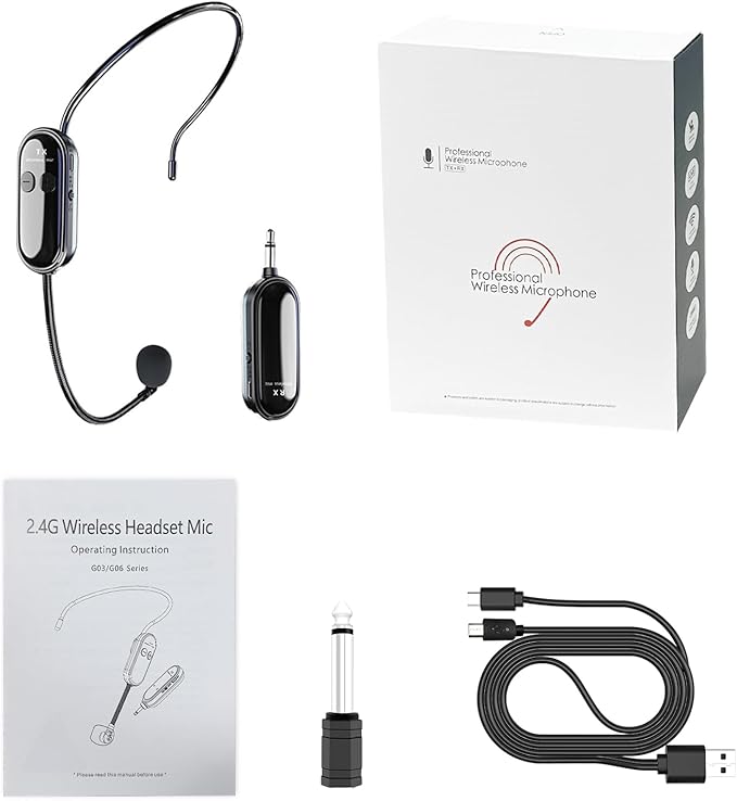 ZOWEETEK Wireless Microphone Headset, 2.4G Wireless Headset Mic System,165ft Range, Plug and play, 1/8'' and 1/4'' Plug, Support Voice Amplifier,PA System,for Teacher,Yoga, Fitness Instructor,Training