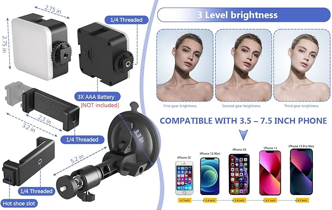 Suction Cup Mirror Phone Holder with Light, Travel Wall Phone Camera Mount for Makeup Content Creator Essentials, Mirror Tripod for Bathroom Kitchen Compatile with All Smooth Surface