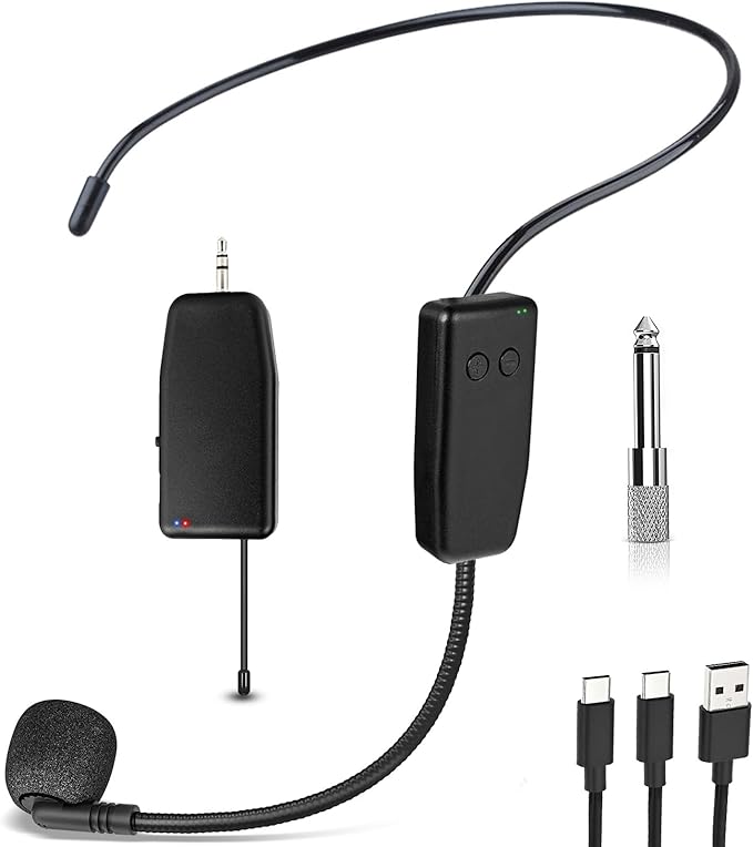 Wireless Headset Microphone System Professional: 2.4G Cordless Head Mic Wireless - 160ft Range,1/8'' and 1/4'' Plug, for Tours, Singing, Speaker, Voice Amplifier, PA System