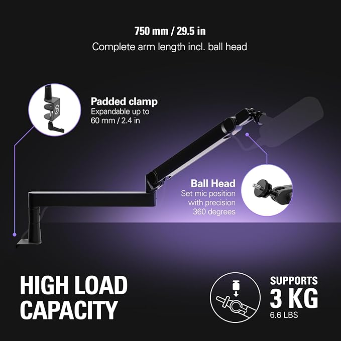 Elgato Wave Mic Arm Pro - 360° Rotatable Low Profile Gas Spring Microphone Arm, Works Mics/Shure SM7B/HyperX QuadCast/Rode/Blue Yeti & More – for Broadcasting/Podcasting/Streaming