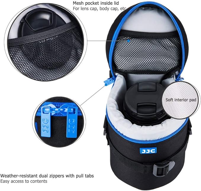 JJC Deluxe Lens Case Pouch Bag for Canon EF 24-70mm f2.8L USM/EF 50mm f1.2L USM/EF 85mm f1.2L II USM, Tamron SP 70-300mm f4-5.6 A005, Sigma APO DG 70-300mm f4-5.6 & More Lens below 3.9" x 6.5"(D x L)